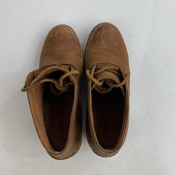 Sperry Wedge Heel leather Booties Boots Size 8.5 Light Brown Leather laces - Picture 5 of 14